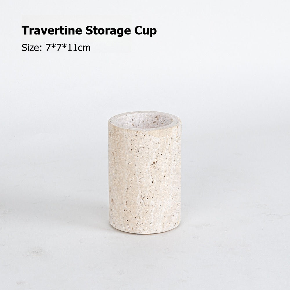 AUSAULAC Luxury Natural Travertine  Bathroom Set - Soap Dispenser, Tissue Box & Tray | Light Luxury Hotel Style