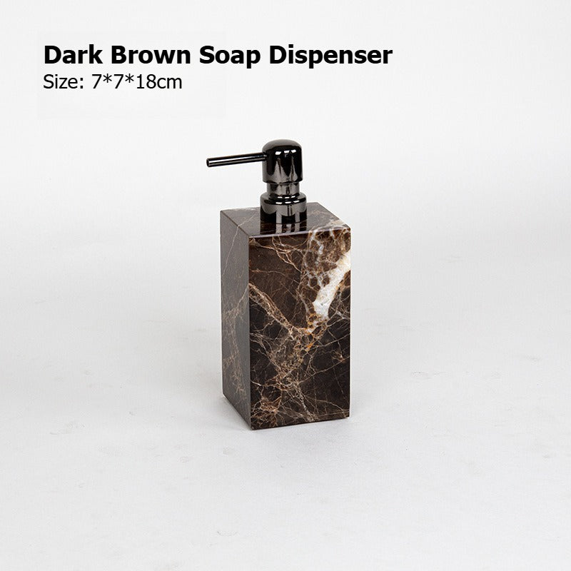 AUSAULAC Luxury Marble Bathroom Set - Soap Dispenser, Tissue Box & Tray | Light Luxury Hotel Style Dark Brown