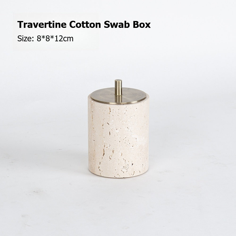 AUSAULAC Luxury Natural Travertine  Bathroom Set - Soap Dispenser, Tissue Box & Tray | Light Luxury Hotel Style