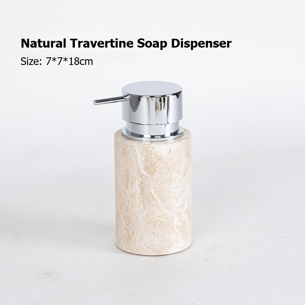 AUSAULAC Luxury Natural Travertine  Bathroom Set - Soap Dispenser, Tissue Box & Tray | Light Luxury Hotel Style