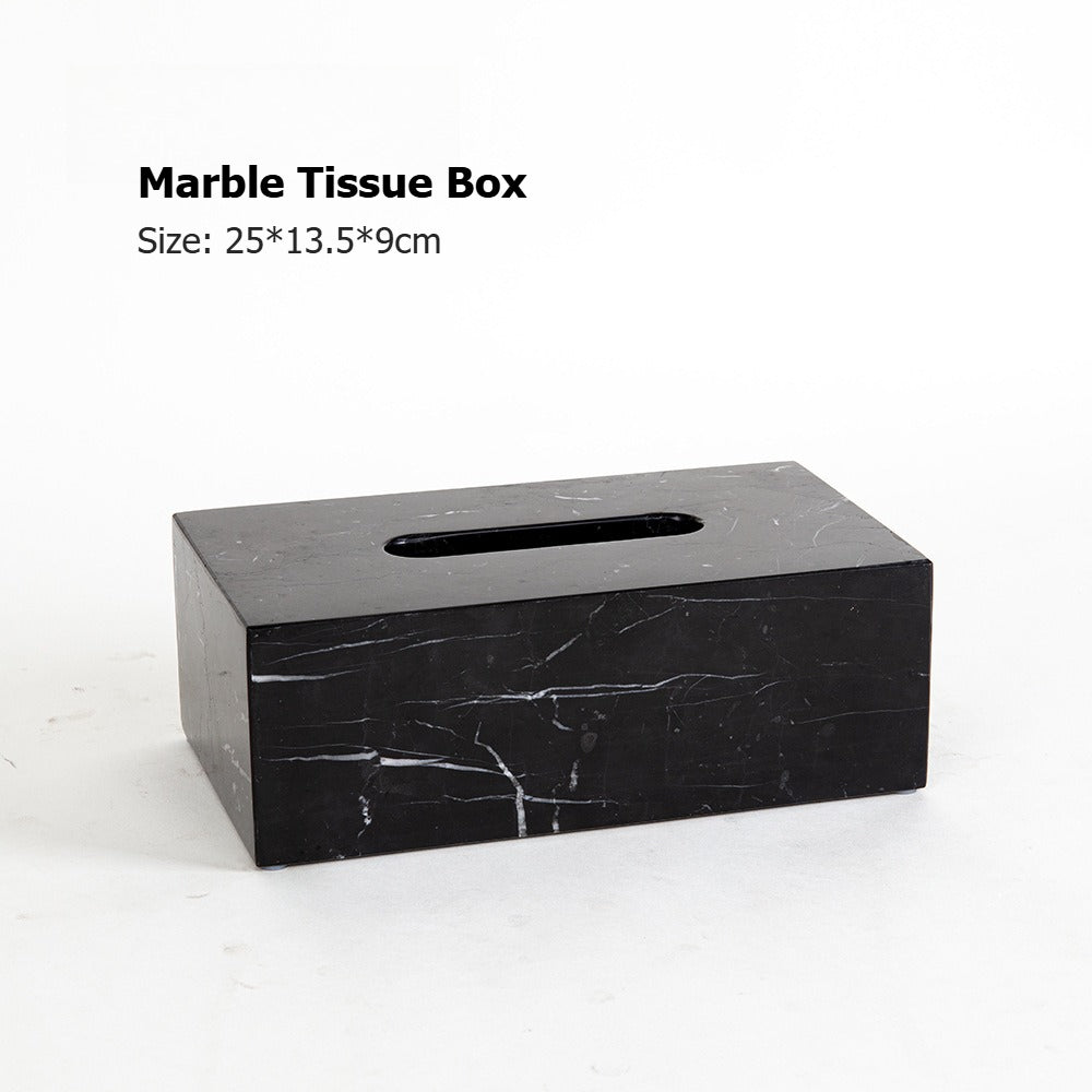 AUSAULAC Luxury Marble Bathroom Set - Soap Dispenser, Tissue Box & Tray | Light Luxury Hotel Style