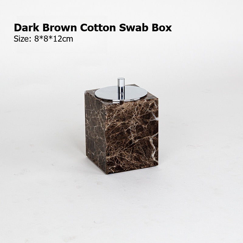 AUSAULAC Luxury Marble Bathroom Set - Soap Dispenser, Tissue Box & Tray | Light Luxury Hotel Style Dark Brown