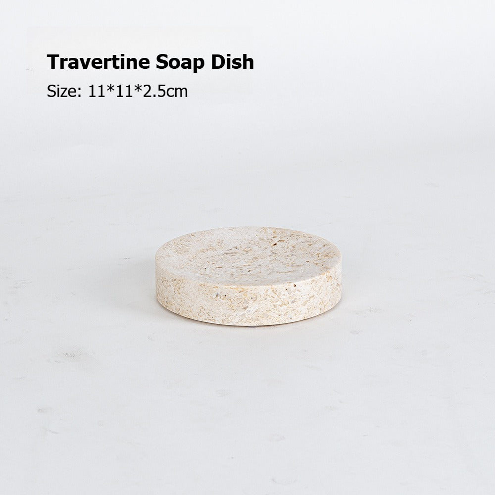 AUSAULAC Luxury Natural Travertine  Bathroom Set - Soap Dispenser, Tissue Box & Tray | Light Luxury Hotel Style