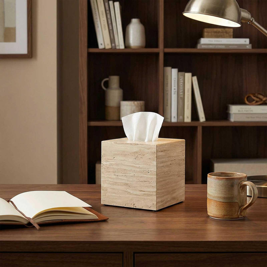 AUSAULAC Genuine Marble Tissue Box - Luxury Natural Stone Tissue Cover for Modern Home Decor, Office Desk, and Kitchen Countertop - Ausaulac