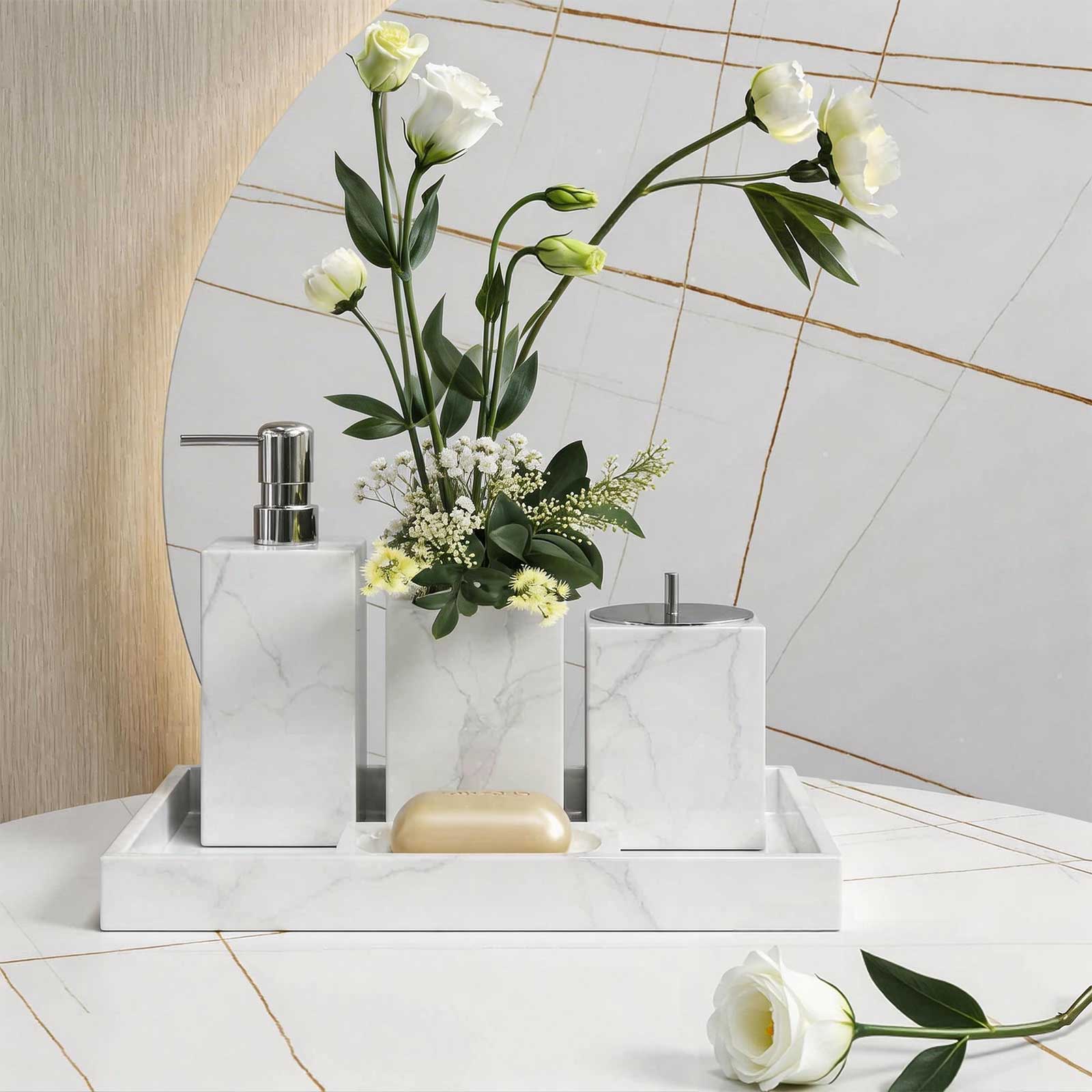 The Jazz White Marble Vanity Suite