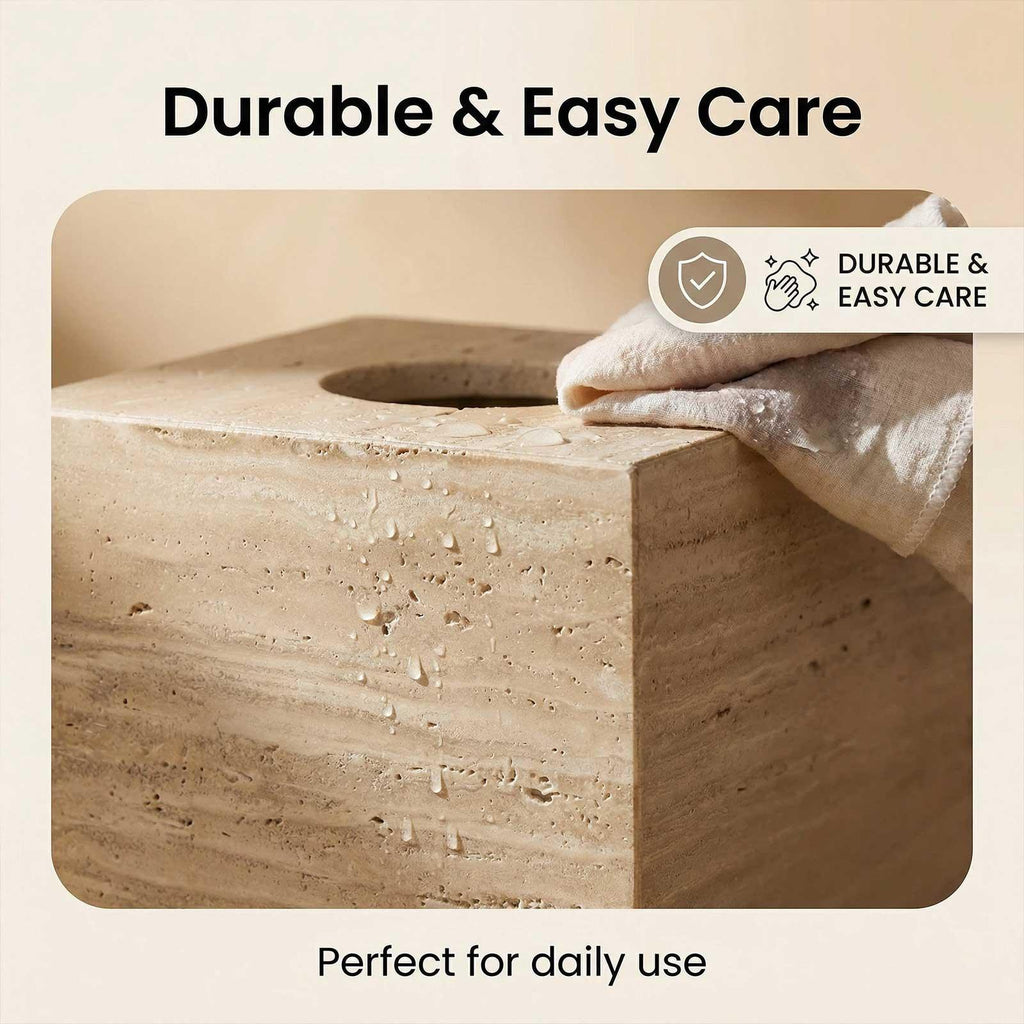 AUSAULAC Genuine Marble Tissue Box - Luxury Natural Stone Tissue Cover for Modern Home Decor, Office Desk, and Kitchen Countertop - Ausaulac