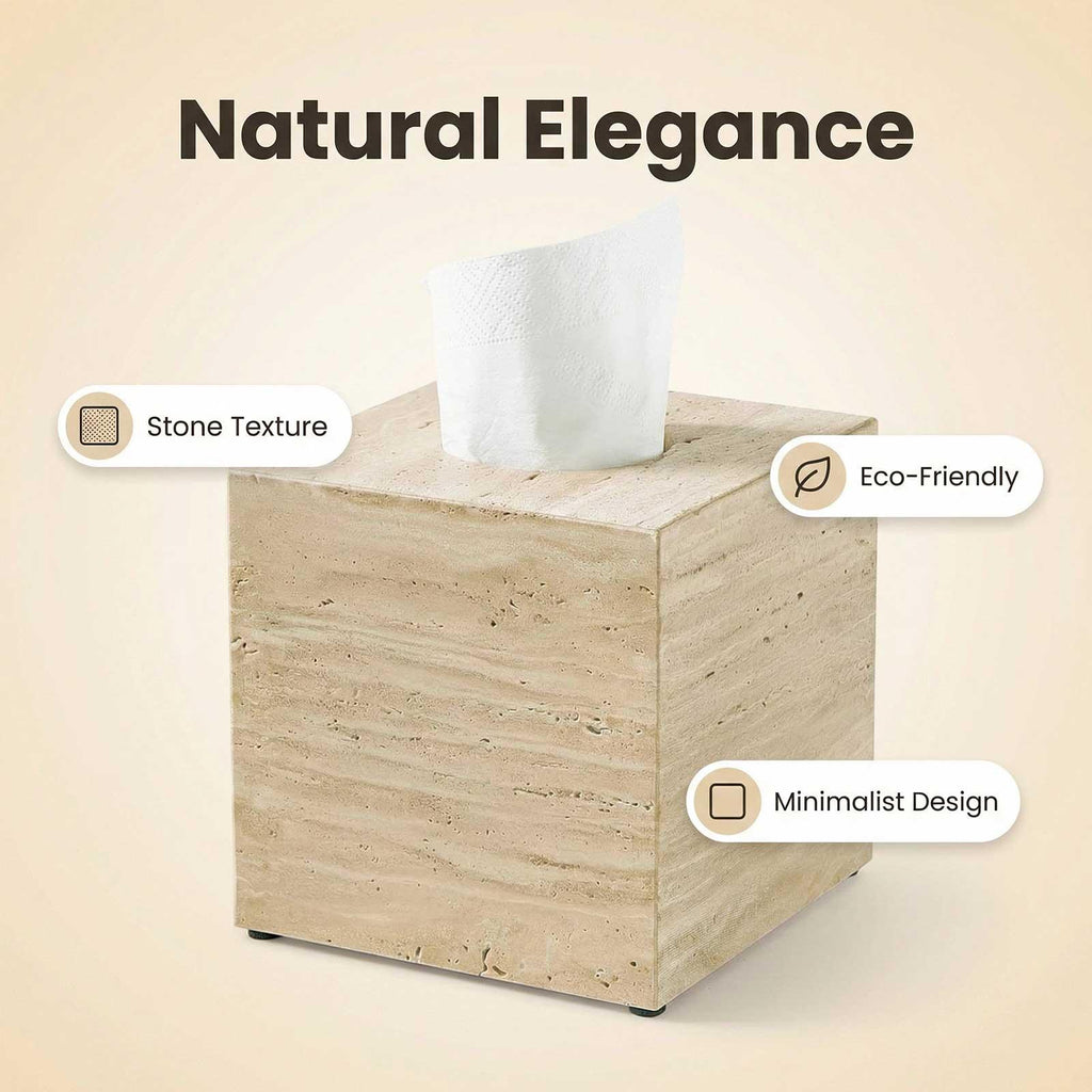 AUSAULAC Genuine Marble Tissue Box - Luxury Natural Stone Tissue Cover for Modern Home Decor, Office Desk, and Kitchen Countertop - Ausaulac