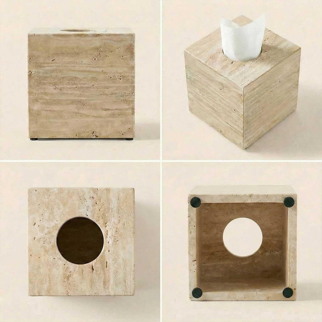 AUSAULAC Genuine Marble Tissue Box - Luxury Natural Stone Tissue Cover for Modern Home Decor, Office Desk, and Kitchen Countertop - Ausaulac